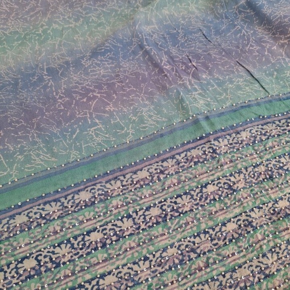 Beautiful Watercolor Pearlseeds Embroidered Beaded Chiffon India Dupatta - Picture 5 of 10